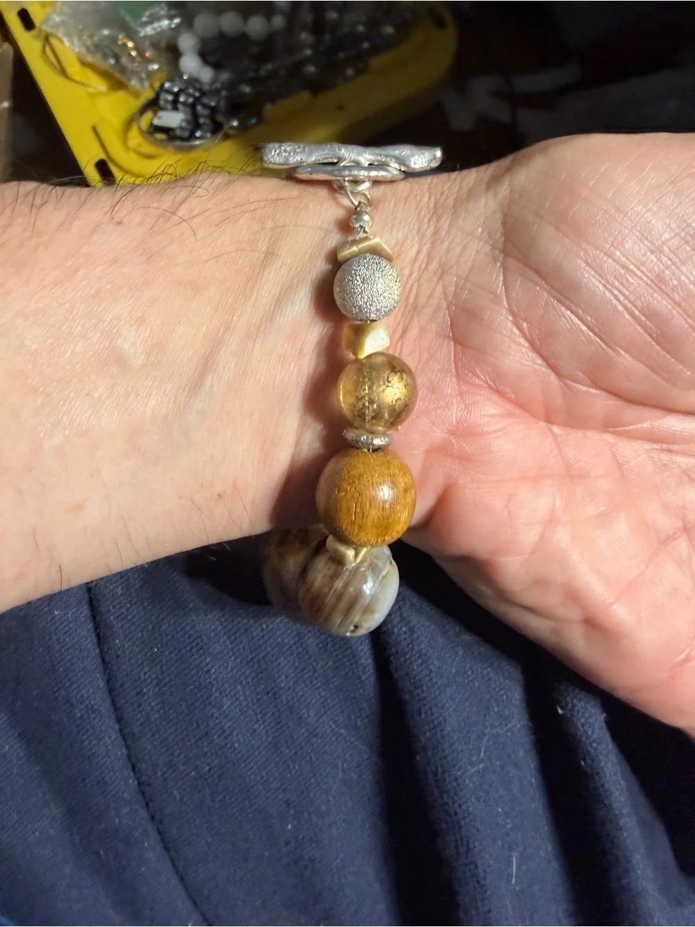 Vintage Anatee WEarth-Tone Beaded Bracelet with Gold Accents